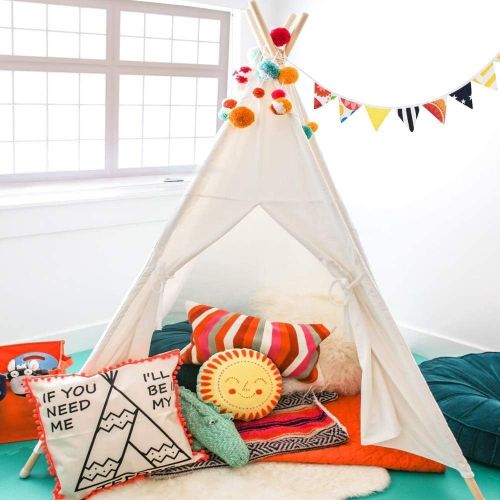  [아마존베스트]Sumbababy Teepee Tent for Kids, Girls Play Tents for Girl or Boy, Foldable Children Playhouse Toys for Baby Indoor and Outdoor Playing,100% Natural Cotton Canvas Child Tipi with Ca