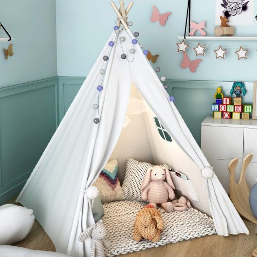  [아마존베스트]Sumbababy Teepee Tent for Kids, Girls Play Tents for Girl or Boy, Foldable Children Playhouse Toys for Baby Indoor and Outdoor Playing,100% Natural Cotton Canvas Child Tipi with Ca