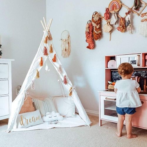  [아마존베스트]Sumbababy Teepee Tent for Kids, Girls Play Tents for Girl or Boy, Foldable Children Playhouse Toys for Baby Indoor and Outdoor Playing,100% Natural Cotton Canvas Child Tipi with Ca