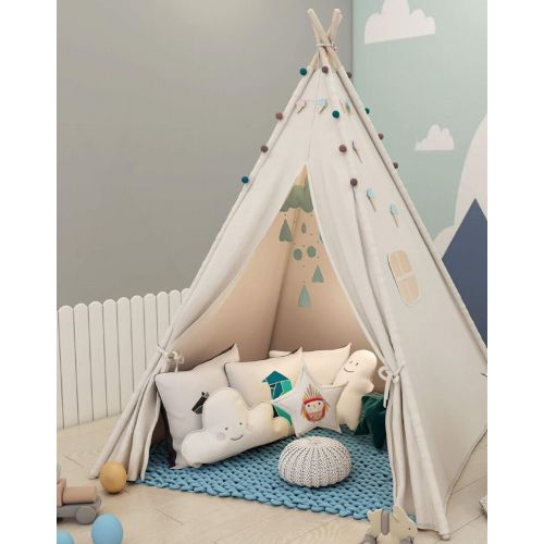  [아마존베스트]Sumbababy Teepee Tent for Kids with Carry Case, Natural Cotton Canvas Teepee Play Tent, Toys for Girls/Boys Indoor & Outdoor Playing--ASTM Certified