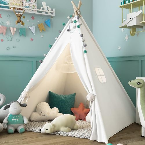  [아마존베스트]Sumbababy Teepee Tent for Kids with Carry Case, Natural Cotton Canvas Teepee Play Tent, Toys for Girls/Boys Indoor & Outdoor Playing--ASTM Certified