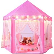 [아마존베스트]Sumbababy Princess Castle Tent for Girls Fairy Play Tents for Kids Hexagon Playhouse with Large Star Lights Toys for Children or Toddlers Indoor or Outdoor Games (Pink)
