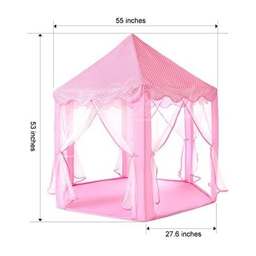  [아마존베스트]Sumbababy Princess Castle Tent for Girls Fairy Play Tents for Kids Hexagon Playhouse with Large Star Lights Toys for Children or Toddlers Indoor or Outdoor Games (Pink)