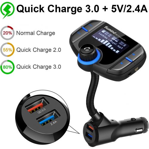  [아마존베스트](Upgraded Version) Bluetooth FM Transmitter, Sumind Wireless Radio Adapter Hands-Free Car Kit with 1.7 Inch Display, QC3.0 and Smart 2.4A Dual USB Ports, AUX Input/Output, TF Card