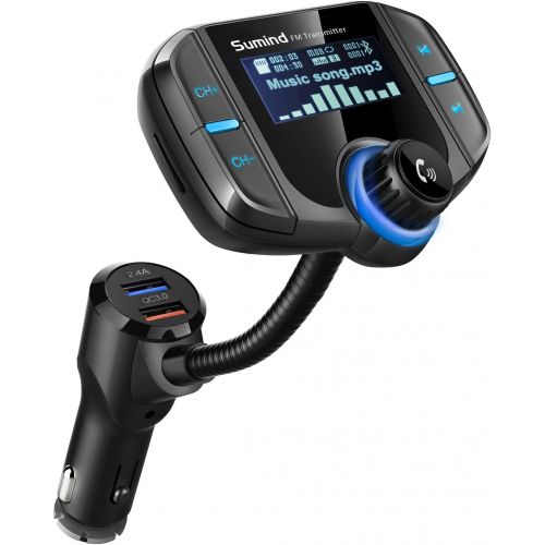  [아마존베스트](Upgraded Version) Bluetooth FM Transmitter, Sumind Wireless Radio Adapter Hands-Free Car Kit with 1.7 Inch Display, QC3.0 and Smart 2.4A Dual USB Ports, AUX Input/Output, TF Card