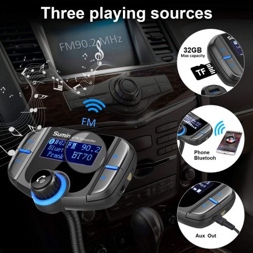  [아마존베스트](Upgraded Version) Bluetooth FM Transmitter, Sumind Wireless Radio Adapter Hands-Free Car Kit with 1.7 Inch Display, QC3.0 and Smart 2.4A Dual USB Ports, AUX Input/Output, TF Card