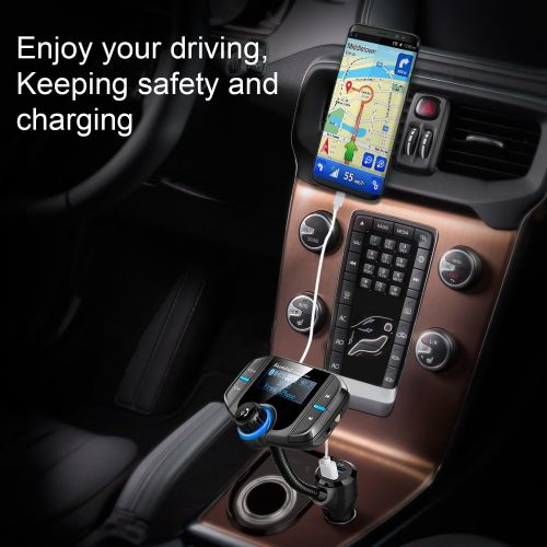  [아마존베스트]Sumind Wireless Radio Adapter, Car Bluetooth Fm Transmitter, Bluetooth Car Transmitter 1.7 Inch Display, QC3.0/2.4A Dual USB Ports, AUX Output, Mp3 Player with Magnetic Mount and P