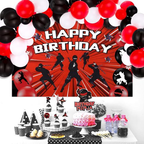  Sumind 83 Pieces Warrior Birthday Party Supplies Warrior Party Decorations Include Warrior Birthday Party Backdrop and Colorful Latex Balloons and Warrior Cake Toppers for Boys Teens Birt