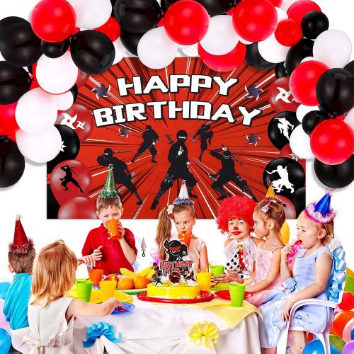  Sumind 83 Pieces Warrior Birthday Party Supplies Warrior Party Decorations Include Warrior Birthday Party Backdrop and Colorful Latex Balloons and Warrior Cake Toppers for Boys Teens Birt