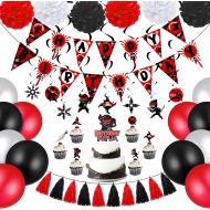 Sumind 44 Pieces Warrior Birthday Party Supplies Warrior Party Decorations Include Happy Birthday Banner Cake Toppers Party Hanging Swirls Latex Balloons Paper Pom Poms For Warrior Birthd
