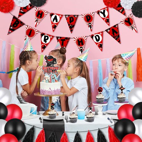  Sumind 44 Pieces Warrior Birthday Party Supplies Warrior Party Decorations Include Happy Birthday Banner Cake Toppers Party Hanging Swirls Latex Balloons Paper Pom Poms For Warrior Birthd