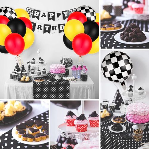  Sumind 121 Pieces Balloon Garland Race Car Birthday Party Supplies Cars Theme Birthday Party Decorations Race Car Balloons Checkered Foil Balloons for Racing Car Birthday Decoration
