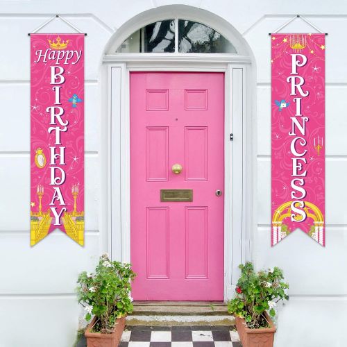  Sumind Princess Birthday Decorations Royal Check Flag Event Banner Princess Backdrop Porch Sign Welcome for Girl Birthday Theme Party Mardi Gras Parade Decoration Pink