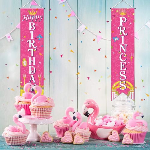  Sumind Princess Birthday Decorations Royal Check Flag Event Banner Princess Backdrop Porch Sign Welcome for Girl Birthday Theme Party Mardi Gras Parade Decoration Pink