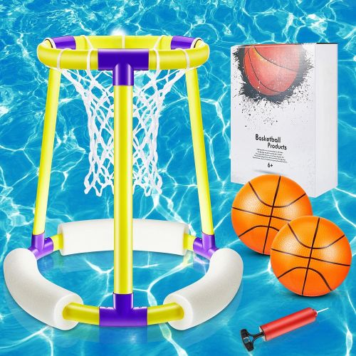  Sumind Pool Basketball Hoop, Pool Toys for Kids, Water Basketball Hoop for Pool Games, 1 Basketball Hoop and Net, 2 Basketball Balls and 1 Pump for Family Water Play