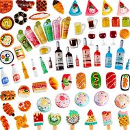 Sumind 81 Pieces Miniature Food Drinks Toys Mixed Resin Dollhouse Foods Toys Mini Food for Doll Kitchen Cooking Game Birthday Party Present