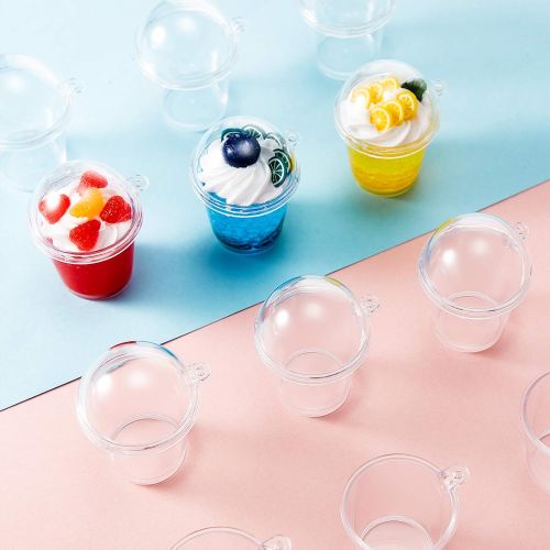  Sumind 30 Pieces Dollhouse Plastic Mini Coffee Cups Transparent Mousse Cups Miniature Ice Cream Cup with Dome Lid Miniature Simulation Furniture for Dollhouse Decoration Doll Food Crafts