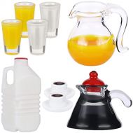 Sumind 9 Piece Dollhouse Coffee Miniature Accessories Miniature Orange Juice Miniature Milk Bottle Cup Set Miniatures Dollhouse Kitchen Accessories Drinks Set Food Pretend Play Toy 1:12/