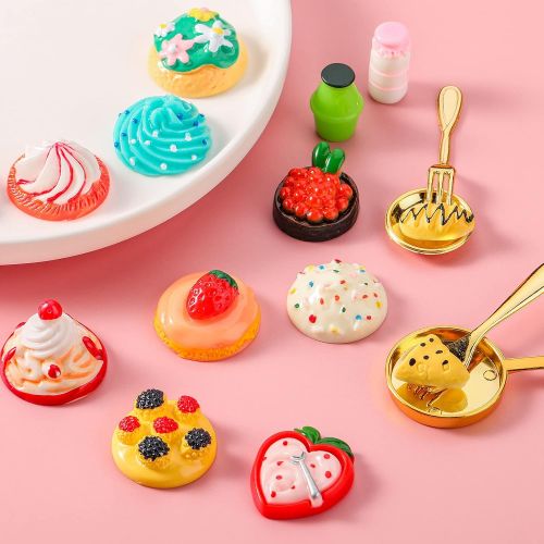  Sumind 100 Pieces Miniature Food Drinks Toys Mixed Pretend Foods for Dollhouse Kitchen Play Resin Mini Food for Adults Teenagers Doll House (Kebab, Ice Cream, Cake, Bread)