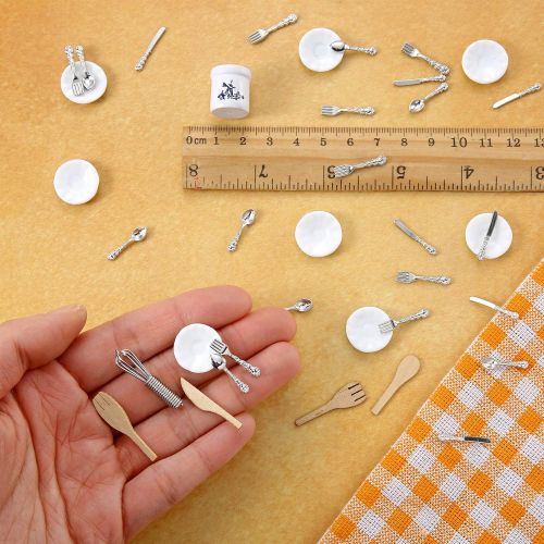  Sumind 38 Pieces 1:12/ 1:6 Scale Miniatures Dollhouse Kitchen Accessories Include 32 Mini Doll Plates Knife Fork Spoon, 6 Mini Egg Beater Utensil for Dollhouse Tableware Decor Doll Toy Su