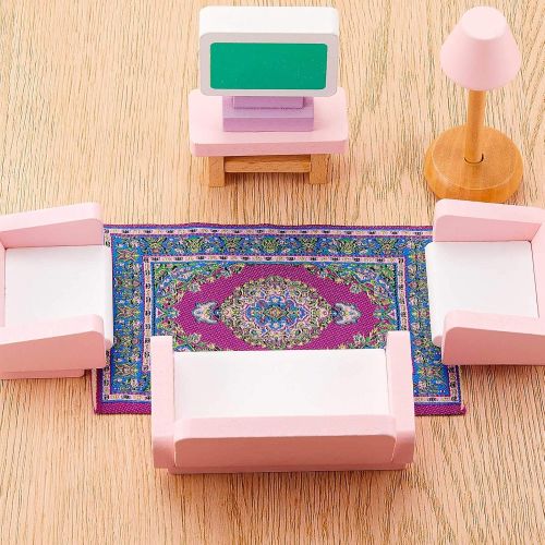  Sumind 5 Pieces 1:12 Miniature Carpet Floral Print Vintage Woven Dollhouse Rug Miniature Turkey Rug Dolls House Rug Dollhouse Carpet Dollhouse Flower Style Furniture Decoration Toy