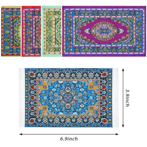  Sumind 5 Pieces 1:12 Miniature Carpet Floral Print Vintage Woven Dollhouse Rug Miniature Turkey Rug Dolls House Rug Dollhouse Carpet Dollhouse Flower Style Furniture Decoration Toy