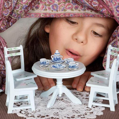  Sumind 15 Pieces Miniature Porcelain Tea Cup Set Kitchen Miniature Porcelain Set Mini Flower Pattern Teapot Cup Plates Set Dollhouse Kitchen Accessories Set (Classic Floral Style)