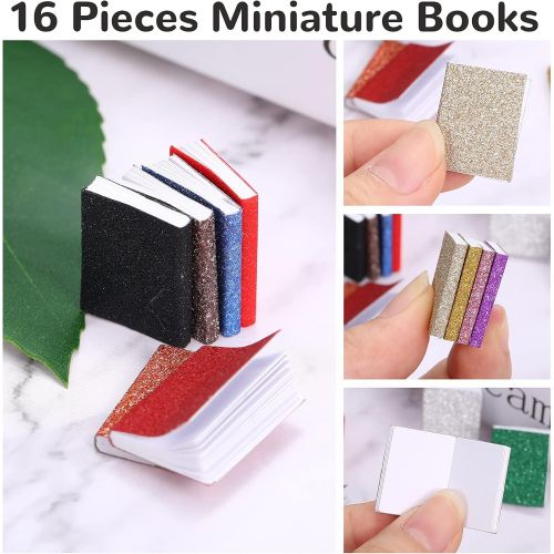  Sumind 16 Pieces 1:12 Scale Miniatures Dollhouse Books Timeless Miniatures Spell Books Mini Books Notebook Model Dollhouse Decoration Accessories for Study Room Bedroom Library (Glitter S