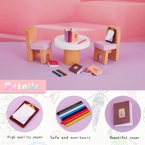  Sumind 4 Pieces Miniature Book with 8 Pieces Miniature Pencil and 2 Pieces Miniature Clipboard Dollhouse Toy Home Miniature Model DIY Decor Doll House School Accessories Coloring House Pl