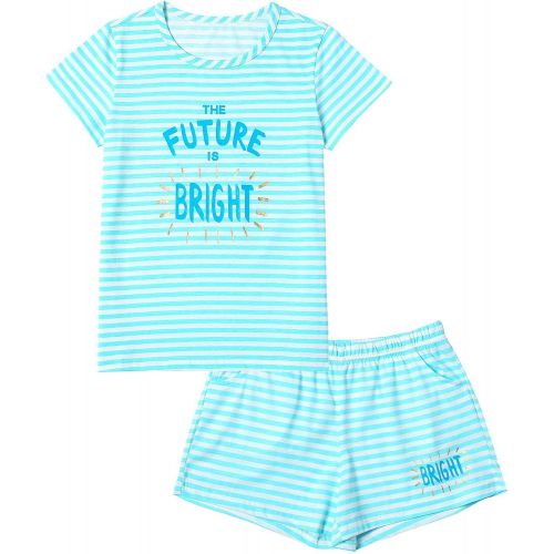  [아마존 핫딜]  [아마존핫딜]Summer Pajamas for Girls  Stripe & Glittering Heart PJS Pal Cute Jammies Set Big KidsSize 6-16