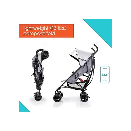 썸머인펀트 Summer Infant 3Dlite Convenience Stroller, Gray - Lightweight Stroller with Aluminum Frame, Large Seat Area, 4 Position Recline, Extra Large Storage Basket - Infant Stroller for Travel and More