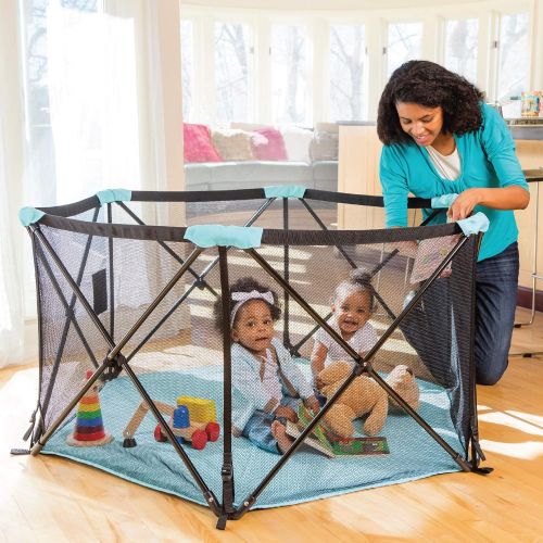 썸머인펀트 Summer Infant Summer Pop ‘n Play Deluxe Ultimate Playard, Aqua Splash  Full Coverage Indoor/Outdoor Play Pen  Portable Playard with Fast, Easy and Compact Fold