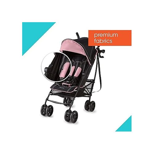 썸머인펀트 Summer Infant 3Dlite+ Convenience Stroller, Pink/Matte Black - Lightweight Umbrella Stroller with Oversized Canopy, Extra-Large Storage and Compact Fold