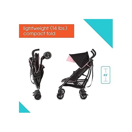 썸머인펀트 Summer Infant 3Dlite+ Convenience Stroller, Pink/Matte Black - Lightweight Umbrella Stroller with Oversized Canopy, Extra-Large Storage and Compact Fold