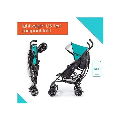 썸머인펀트 Summer Infant 3Dlite Convenience Stroller, Teal - Lightweight Stroller with Aluminum Frame, Large Seat Area, 4 Position Recline, Extra Large Storage Basket, 1 Count (Pack of 1)