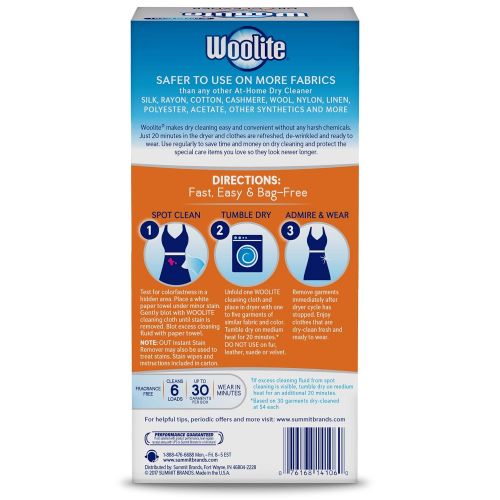  Summit Brands Woolite At Home Dry Cleaner, Fragrance Free, 4 Pack, 24 Cloths