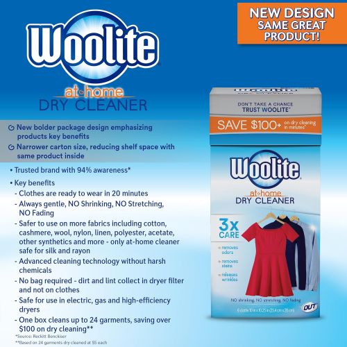  Summit Brands Woolite At Home Dry Cleaner, Fragrance Free, 4 Pack, 24 Cloths