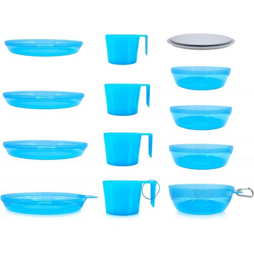  Sun Company Zero Kit - 4-Person Stackable Nesting Mess Kit for Camping with Silicone Strap Dishwasher-Safe Space-Saving Travel Plates, Bowls, and Mugs Dinnerware for Camping, Backp