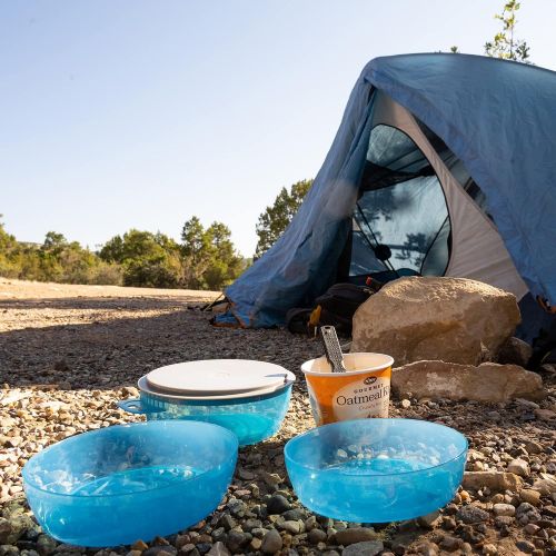  Sun Company Zero Kit - 4-Person Stackable Nesting Mess Kit for Camping with Silicone Strap Dishwasher-Safe Space-Saving Travel Plates, Bowls, and Mugs Dinnerware for Camping, Backp