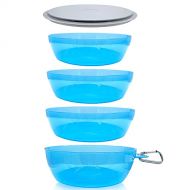 Sun Company Zero Bowls - 4-Pack of Stackable Nesting Bowls for Camping with Water-Tight Lid Dishwasher-Safe Space-Saving Travel Mess Kit Dinnerware for Camping, Backpacking, or RV