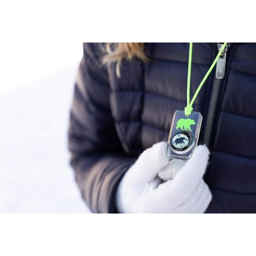  Sun Company Wildlife Compass for Kids - Childrens Compasses for Camping, Hiking, and Exploring Break-Away Neon Lanyard