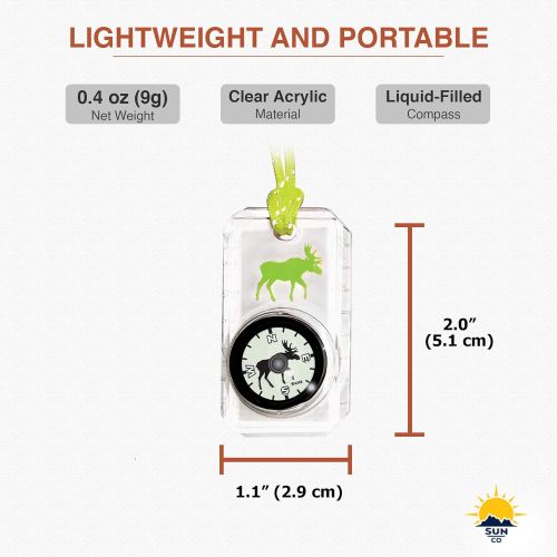  Sun Company Wildlife Compass for Kids - Childrens Compasses for Camping, Hiking, and Exploring Break-Away Neon Lanyard