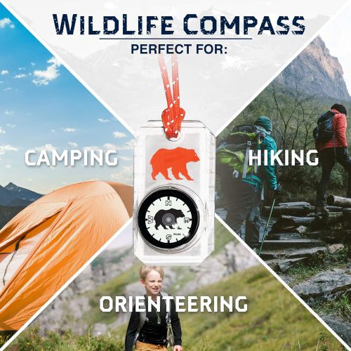  Sun Company Wildlife Compass for Kids - Childrens Compasses for Camping, Hiking, and Exploring Break-Away Neon Lanyard