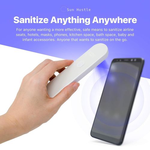  Sun Hustle UV Light Sanitizer Wand - Portable USB-C Rechargeable 3x UVC LED Light Sterilizer for Masks, Cell Phones or Any Surface - Helps Combat Bacteria, Germs and Viruses.