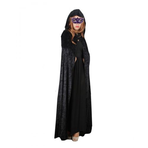  Sun Kea Unisex Hooded Cape Medieval Velvet Halloween Christmas Cloak Full Length Witch Cosplay Costumes