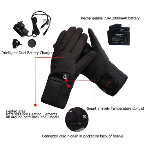  Sun Will Heated Gloves,Men Women Rechargeable Electric Arthritis Hand Warmer Heated Ski Gloves Mittens, Snow Winter Warm Outdoor Cycling, Motorcycle, Hiking, Snowboarding