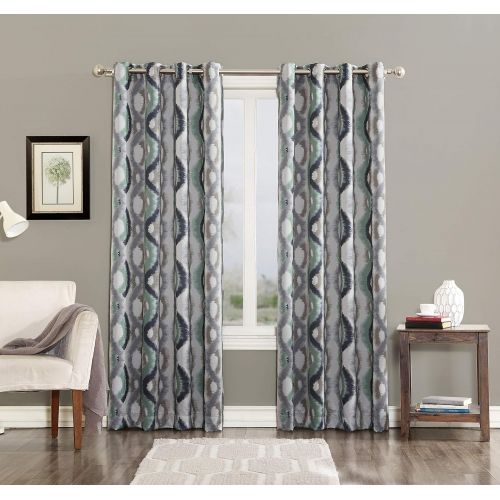  Sun Zero Burbank Geometric Ogee Watercolor Print Energy Efficient Grommet Curtain Panel, 54 x 84, Linen