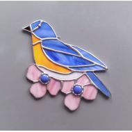 SunDogArtAndGlass Bird decor, blue bird, nature lover, Mom bird gift, stained glass bird, flower bird art, bird suncatcher, bird lover, eastern bluebird