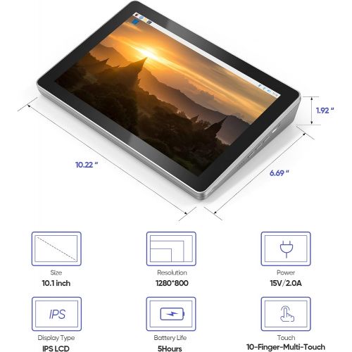  SunFounder RasPad 3.0 - an All-in-One Raspberry Pi 4B Tablet with a Built-in Battery, 10.1 Touchscreen, and onboard Audio for IoT/Progamming/Gaming/3D Printing Projects