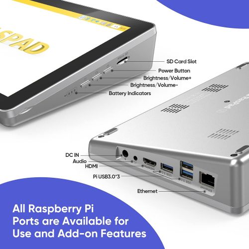  SunFounder RasPad 3.0 - an All-in-One Raspberry Pi 4B Tablet with a Built-in Battery, 10.1 Touchscreen, and onboard Audio for IoT/Progamming/Gaming/3D Printing Projects